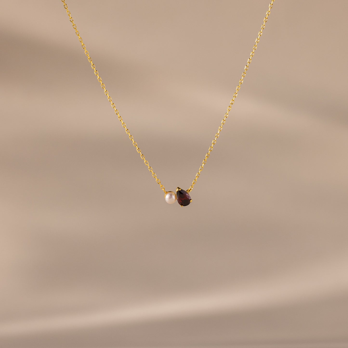 Teardrop Birthstone & Pearl Necklace