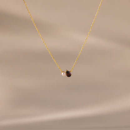 Teardrop Birthstone & Pearl Necklace