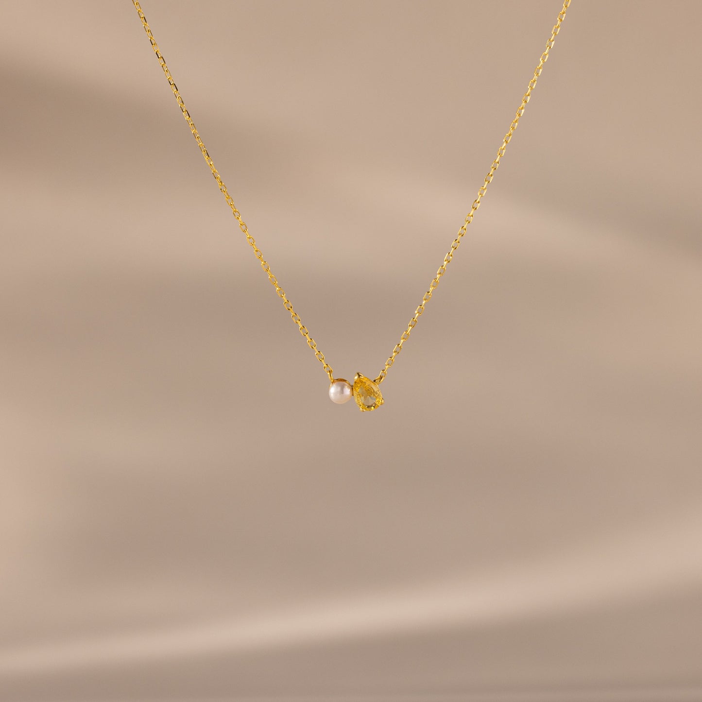Teardrop Birthstone & Pearl Necklace
