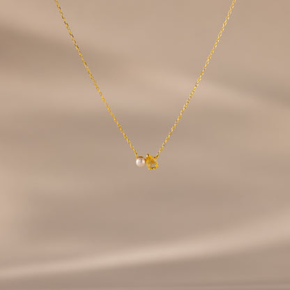 Teardrop Birthstone & Pearl Necklace