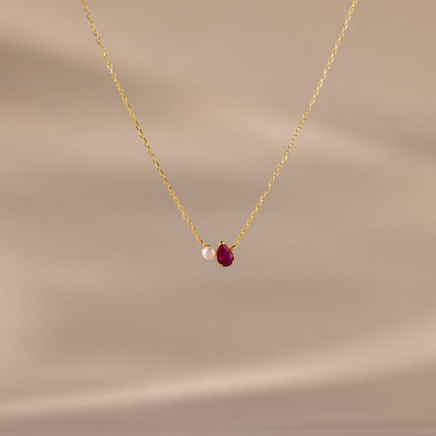 Teardrop Birthstone & Pearl Necklace