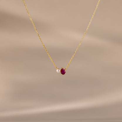 Teardrop Birthstone & Pearl Necklace