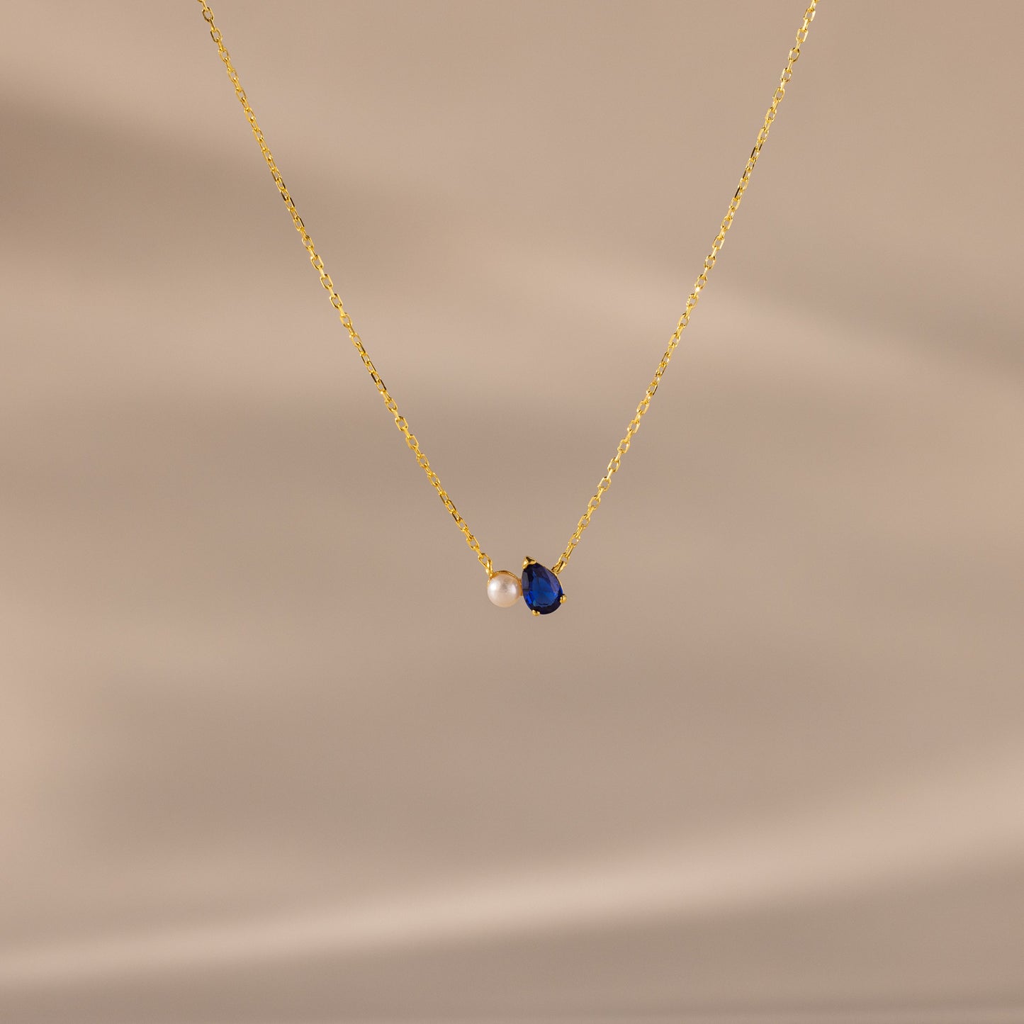 Teardrop Birthstone & Pearl Necklace