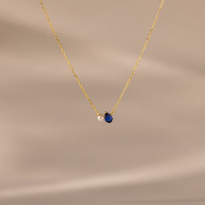 Teardrop Birthstone & Pearl Necklace