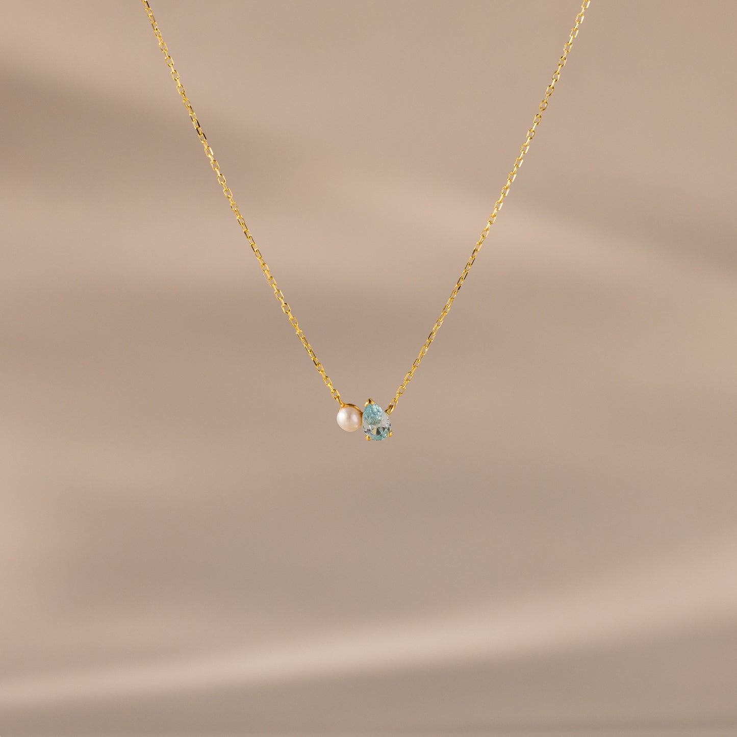 Teardrop Birthstone & Pearl Necklace