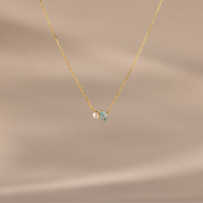 Teardrop Birthstone & Pearl Necklace
