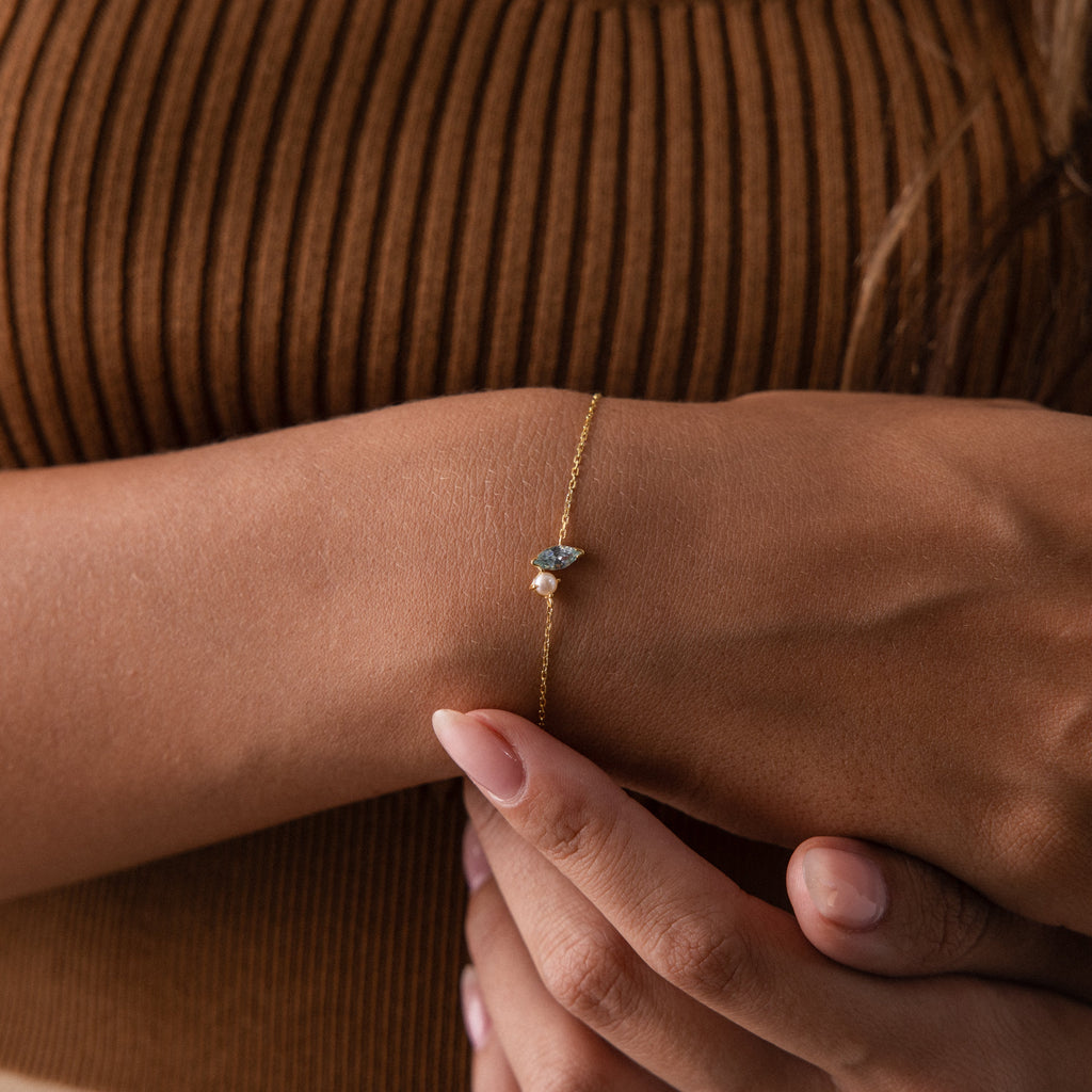 Marquise Birthstone & Pearl Bracelet