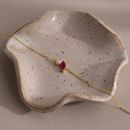 Marquise Birthstone & Pearl Bracelet