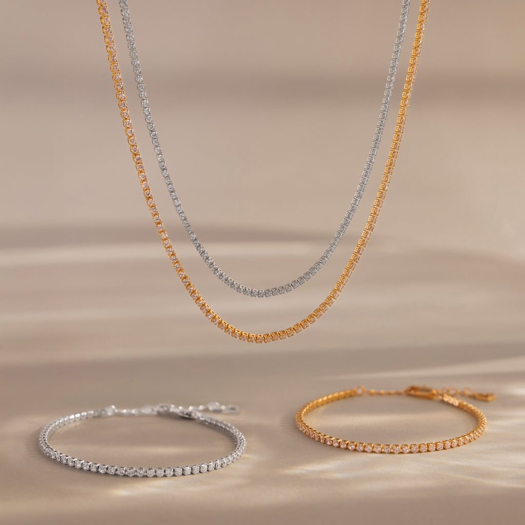 Dainty Diamond Tennis Necklace & Bracelet Set