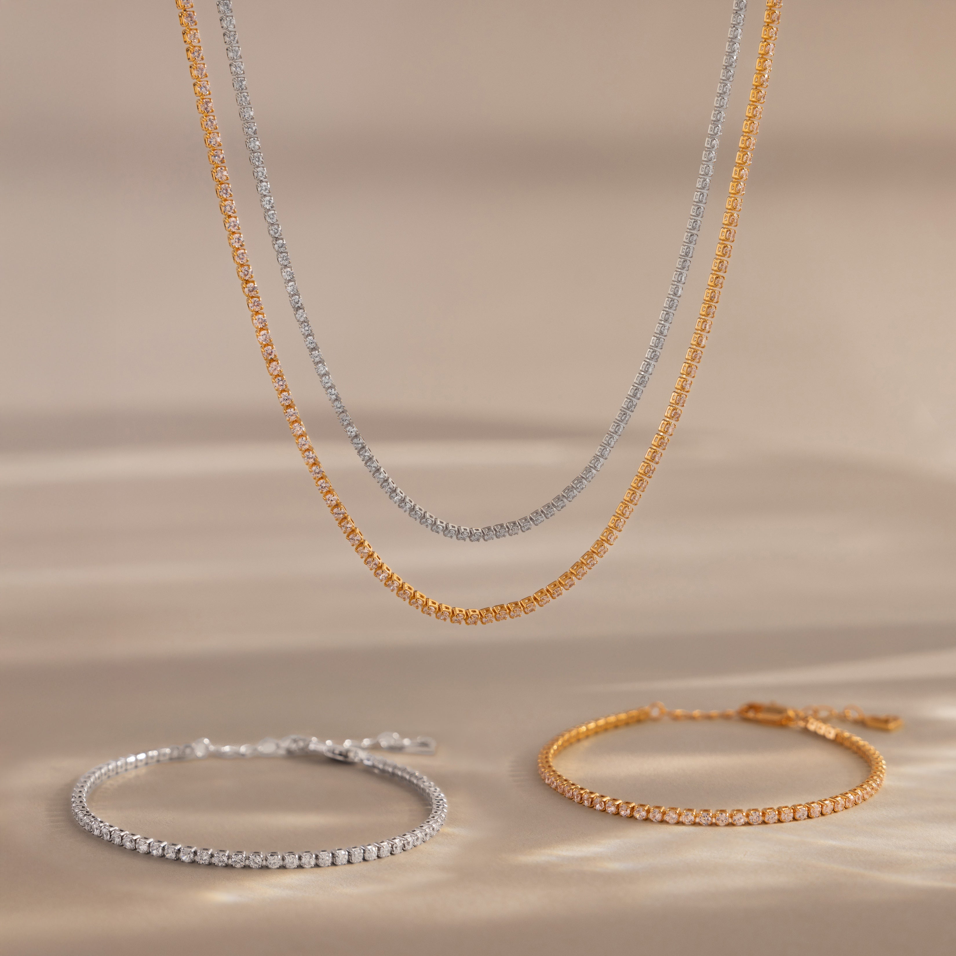 Dainty Diamond Tennis Necklace & Bracelet Set