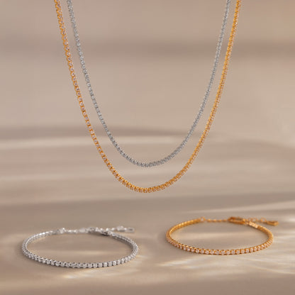 Dainty Diamond Tennis Necklace & Bracelet Set
