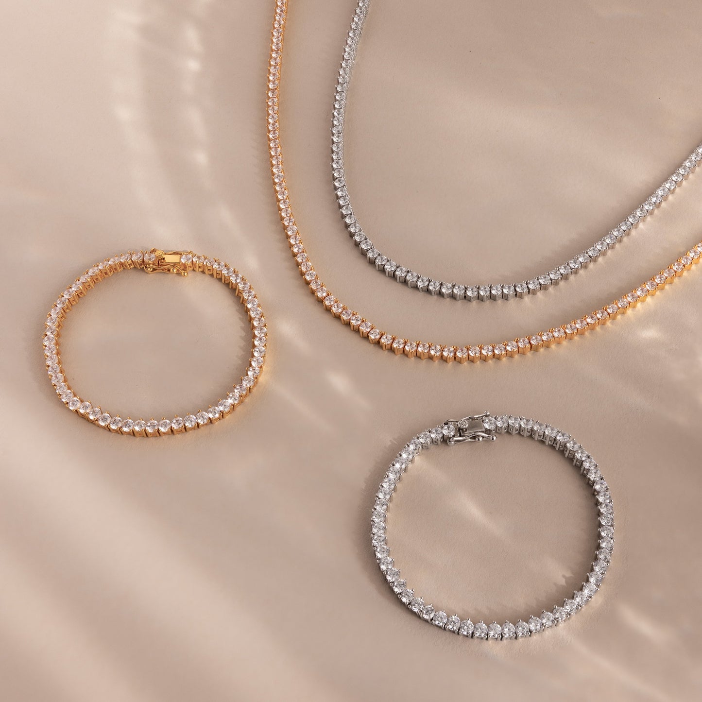 3-Prong Diamond Tennis Necklace & Bracelet Set