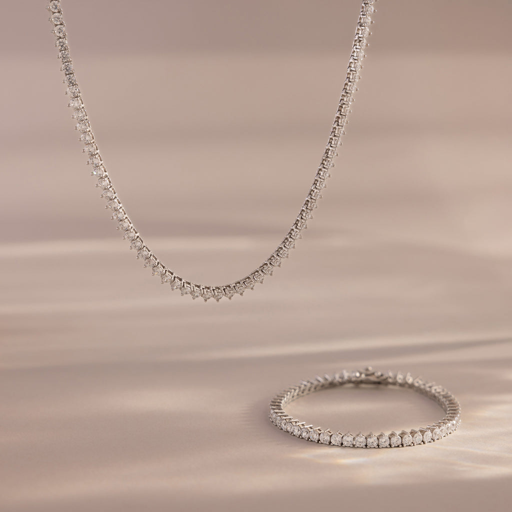 3-Prong Diamond Tennis Necklace & Bracelet Set