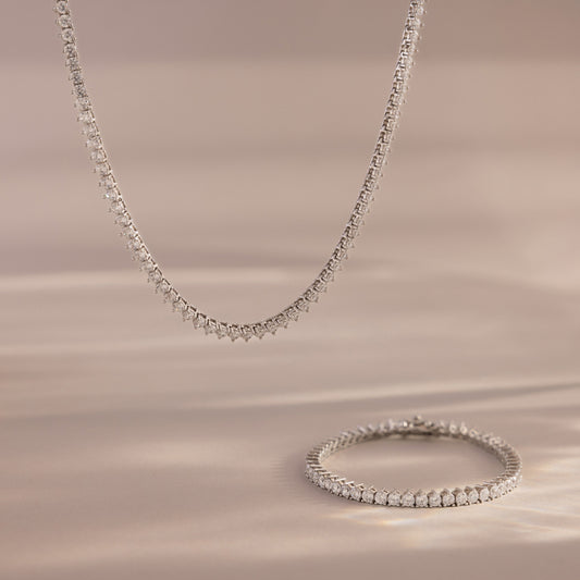 3-Prong Diamond Tennis Necklace & Bracelet Set
