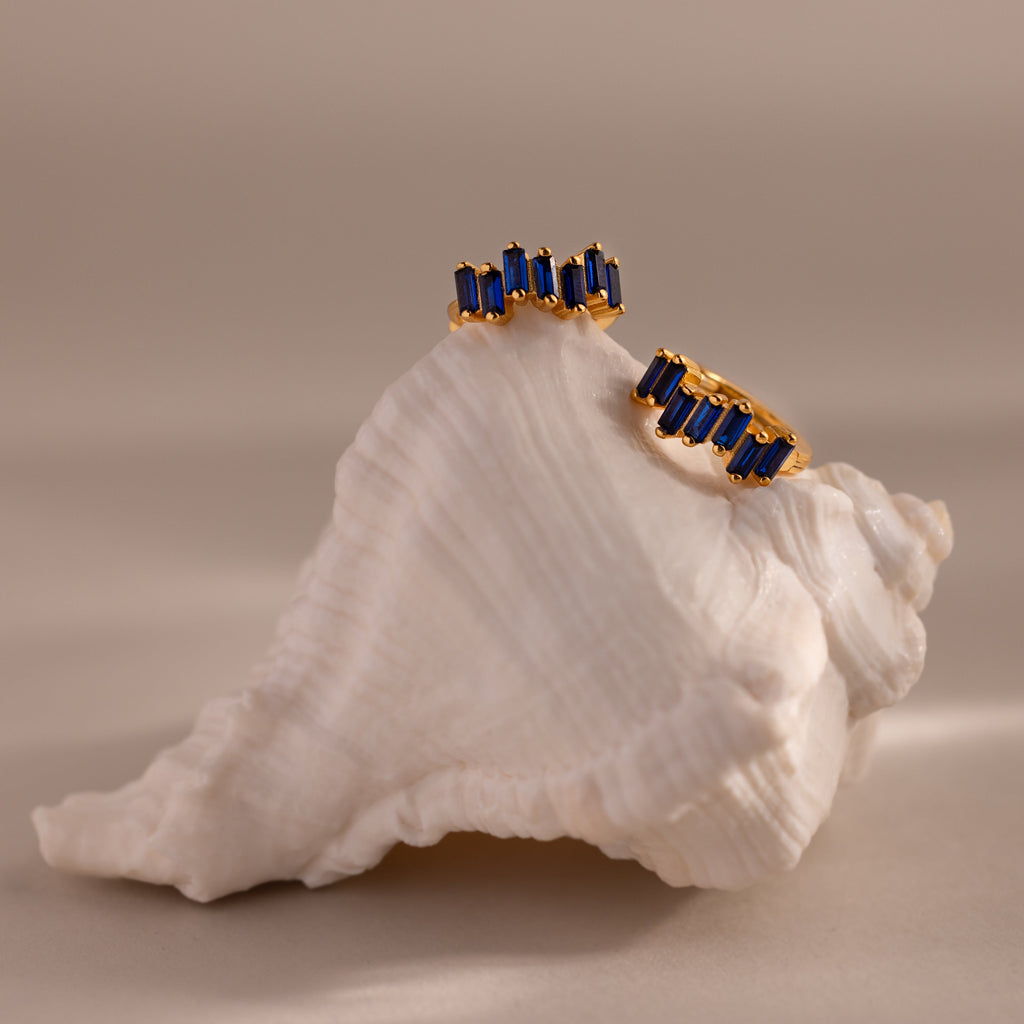Staggered Baguette Birthstone Huggies
