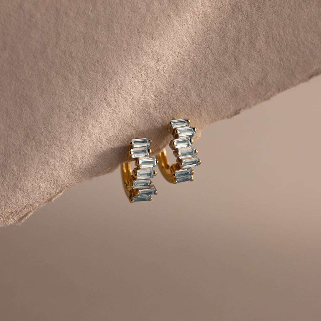 Staggered Baguette Birthstone Huggies