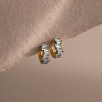 Staggered Baguette Birthstone Huggies