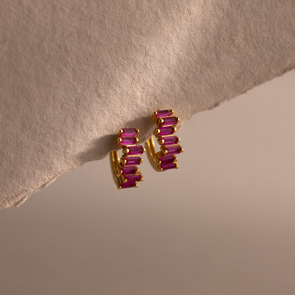 Staggered Baguette Birthstone Huggies