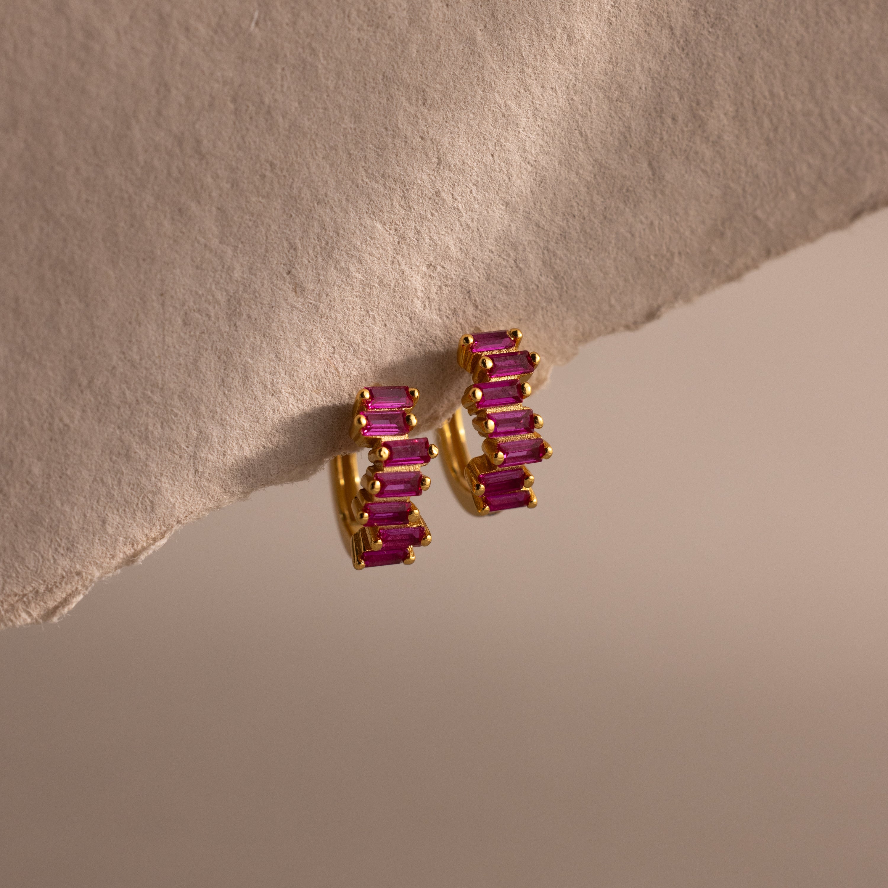 Staggered Baguette Birthstone Huggies