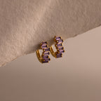 Staggered Baguette Birthstone Huggies