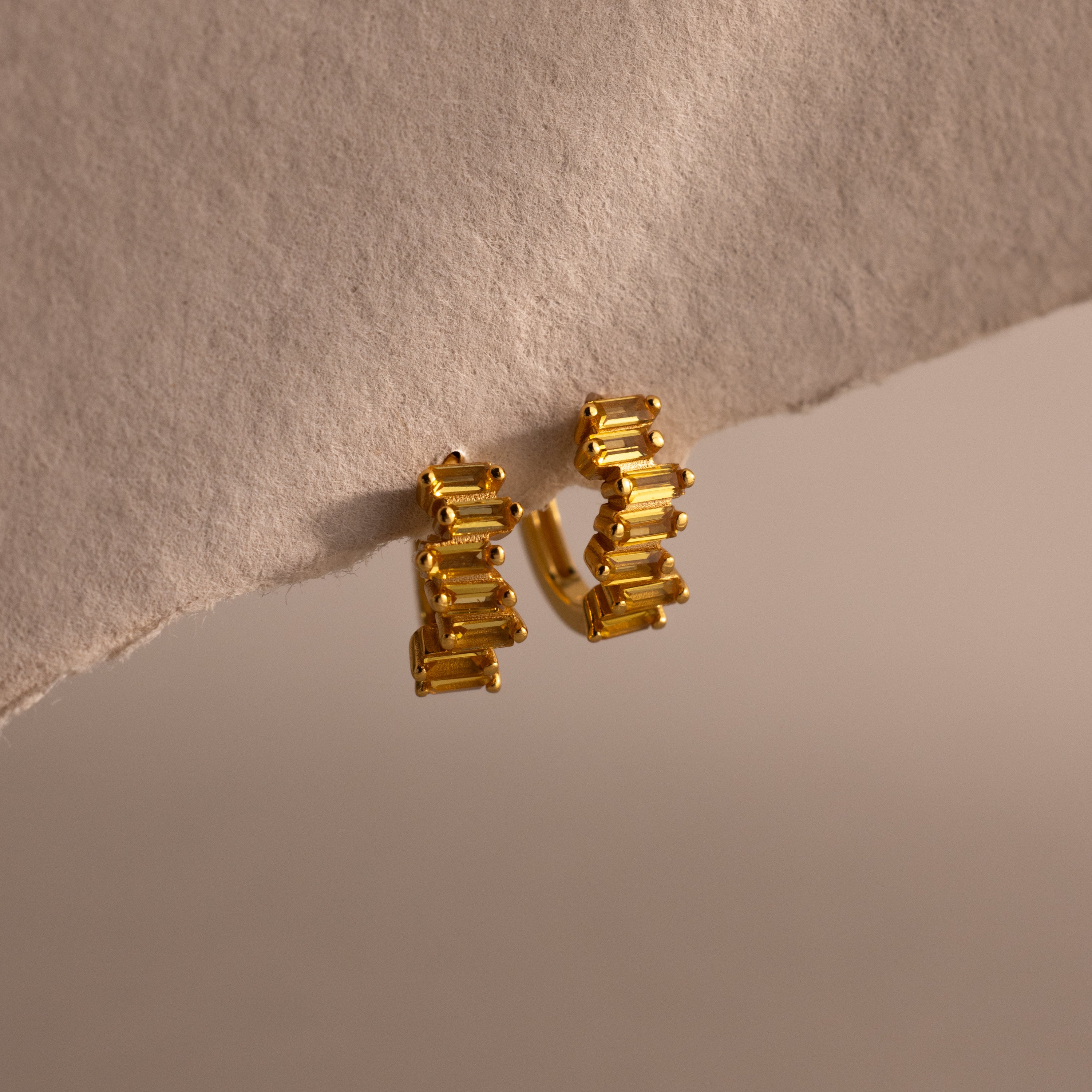 Staggered Baguette Birthstone Huggies