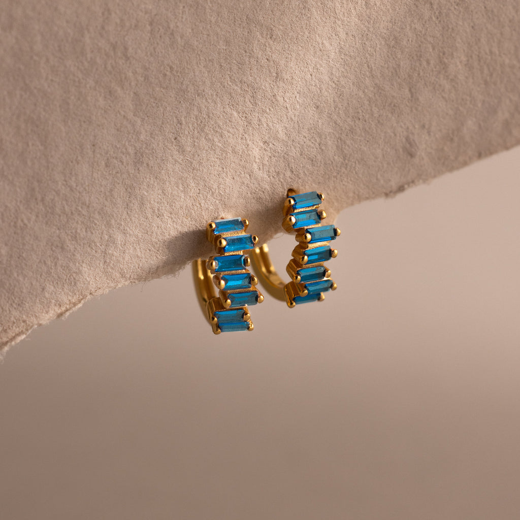 Staggered Baguette Birthstone Huggies