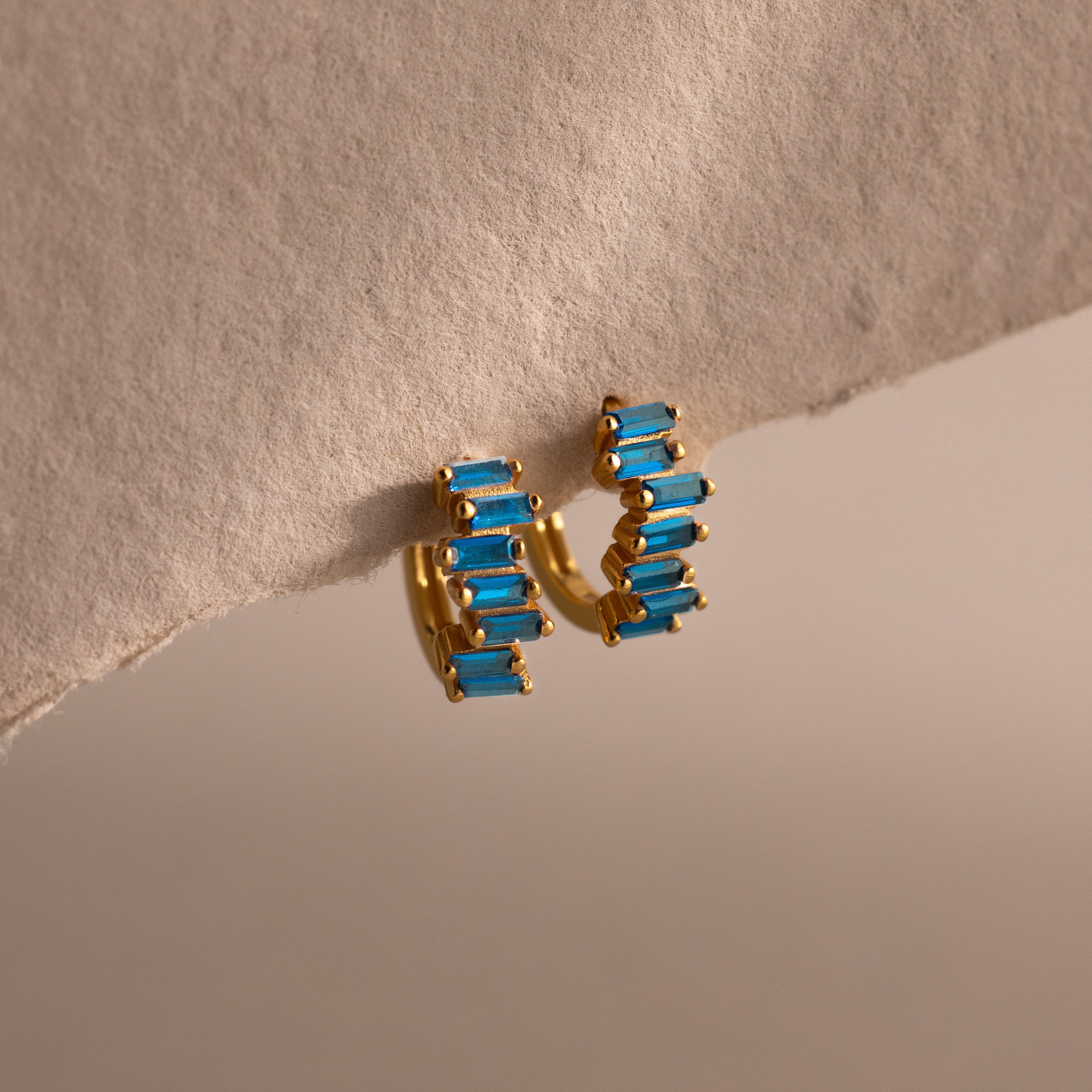 Staggered Baguette Birthstone Huggies