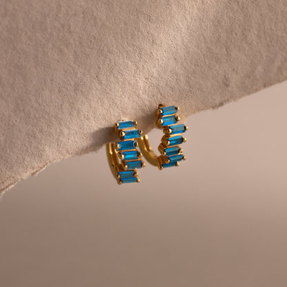 Staggered Baguette Birthstone Huggies