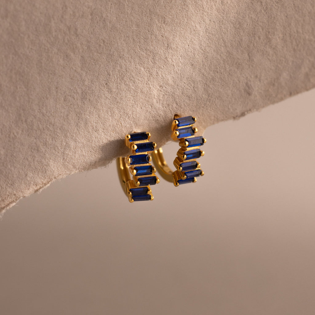 Staggered Baguette Birthstone Huggies