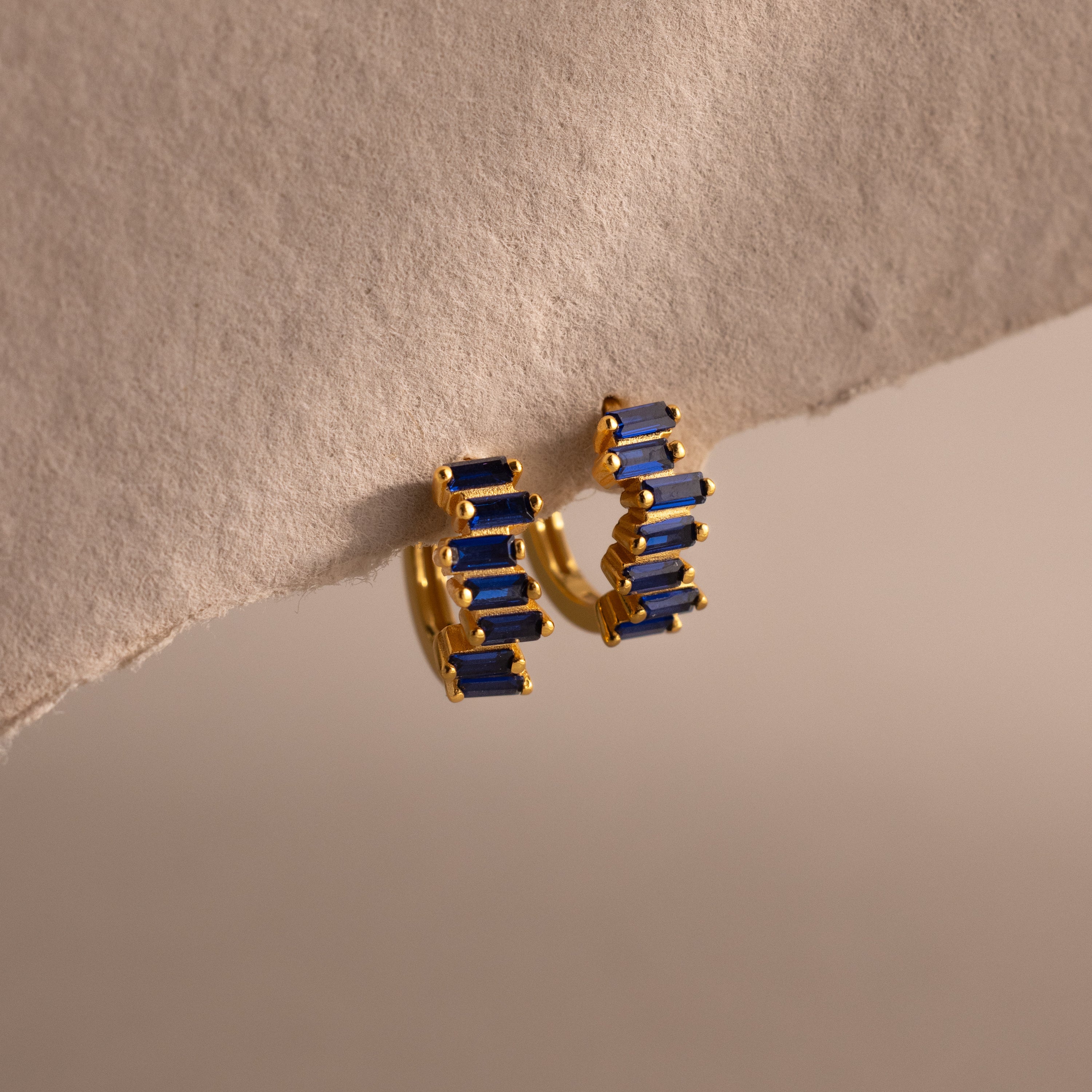 Staggered Baguette Birthstone Huggies
