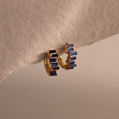 Staggered Baguette Birthstone Huggies