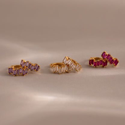 Staggered Baguette Birthstone Huggies