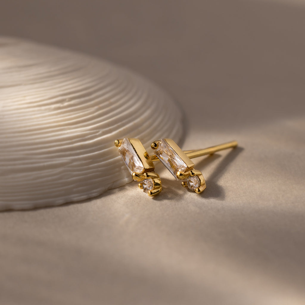 Baguette Birthstone Drop Studs