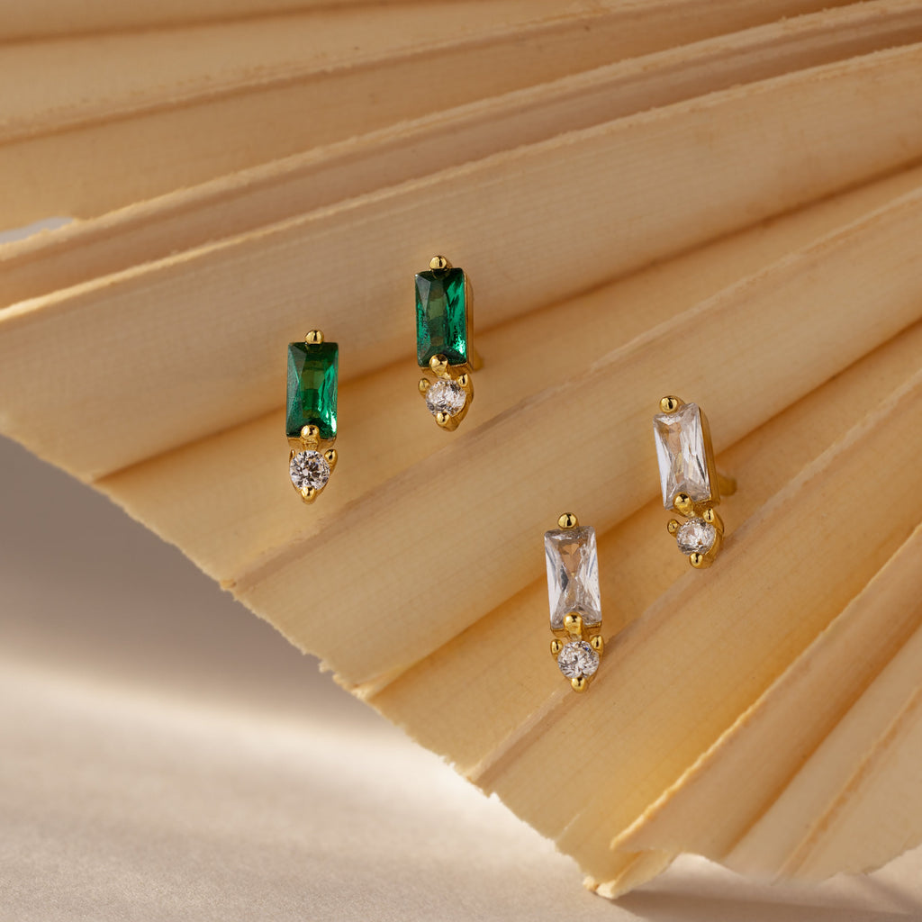Baguette Birthstone Drop Studs