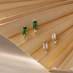 Baguette Birthstone Drop Studs
