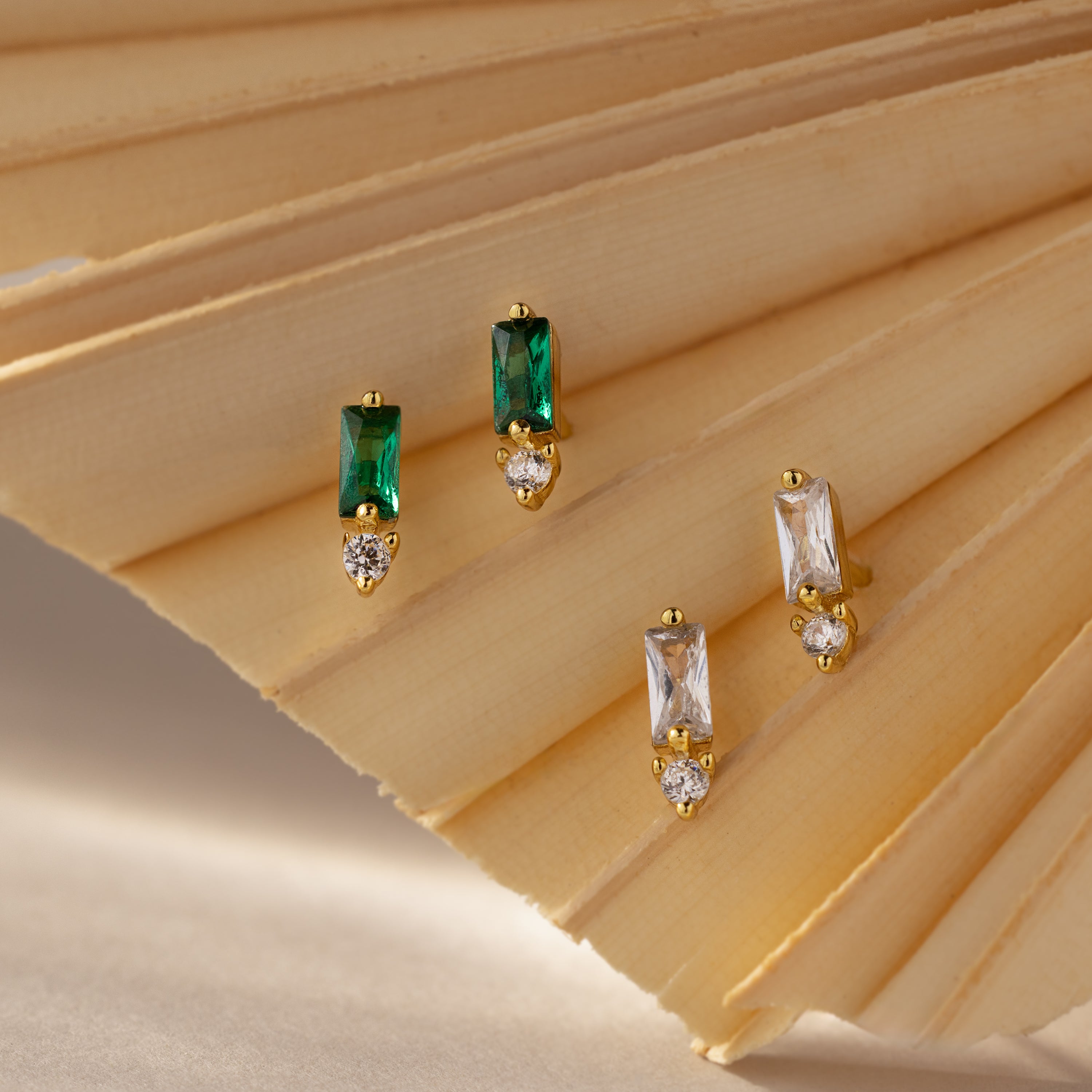 Baguette Birthstone Drop Studs