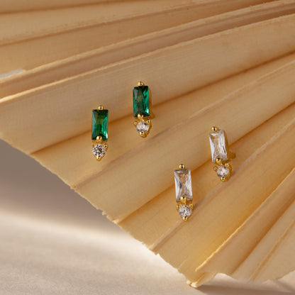 Baguette Birthstone Drop Studs