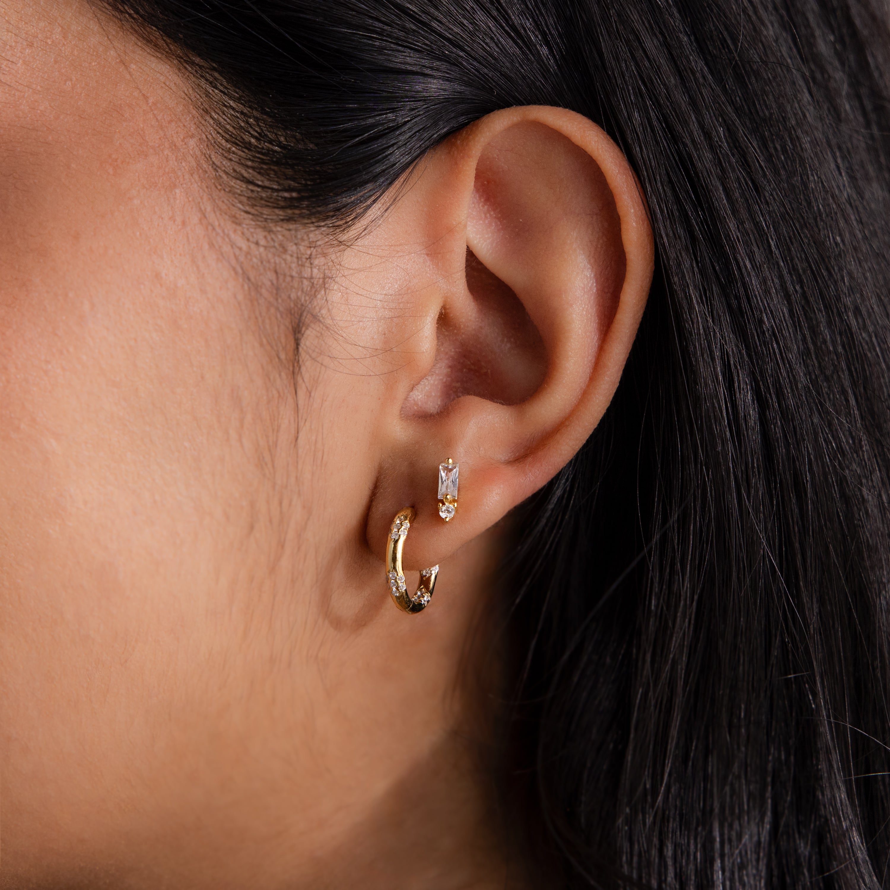 Baguette Birthstone Drop Studs