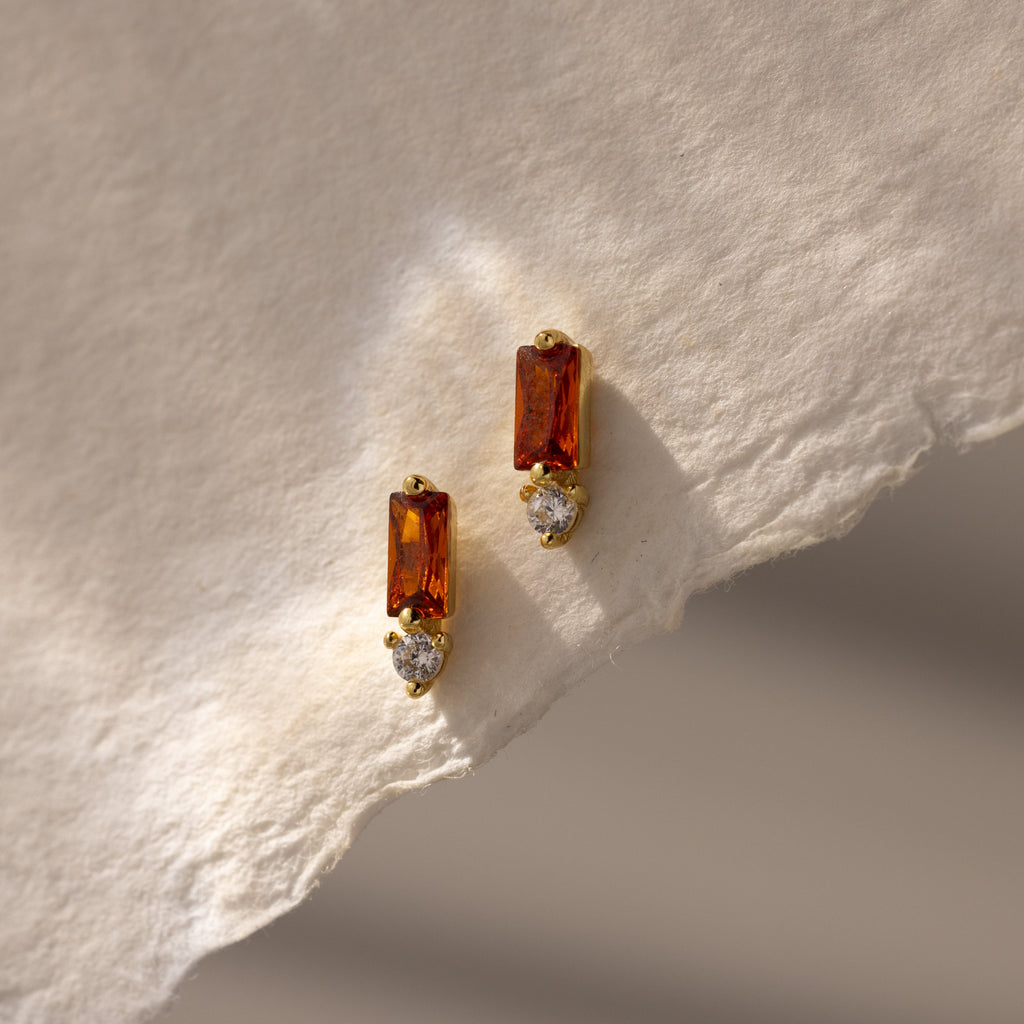 Baguette Birthstone Drop Studs