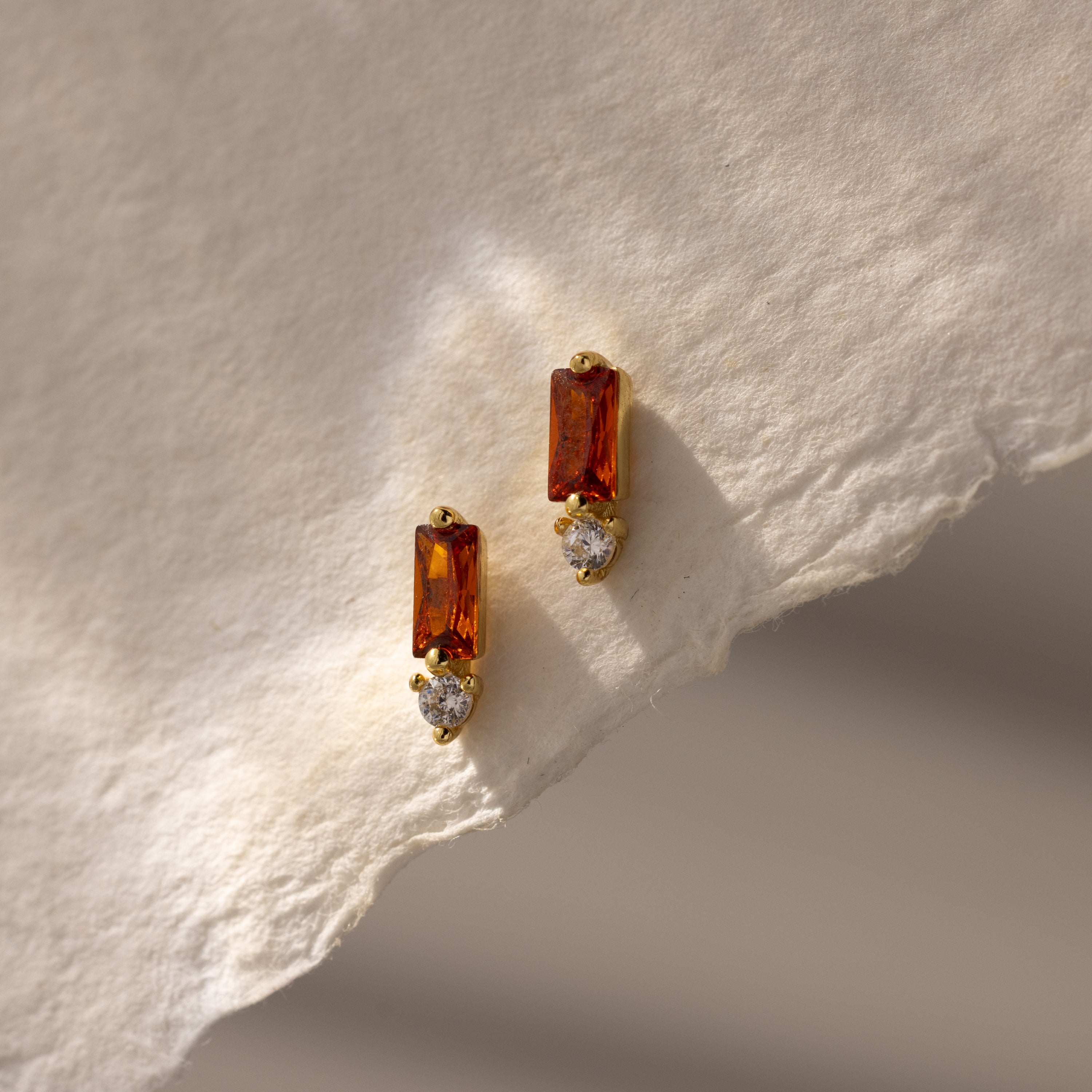 Baguette Birthstone Drop Studs