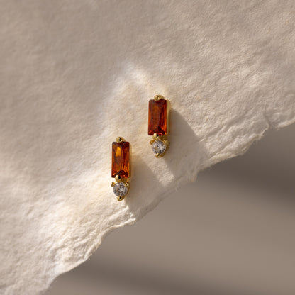Baguette Birthstone Drop Studs
