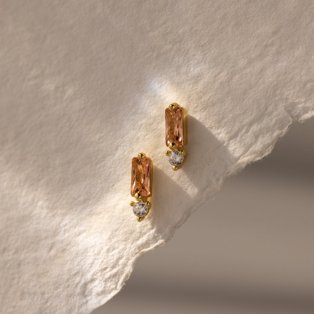 Baguette Birthstone Drop Studs