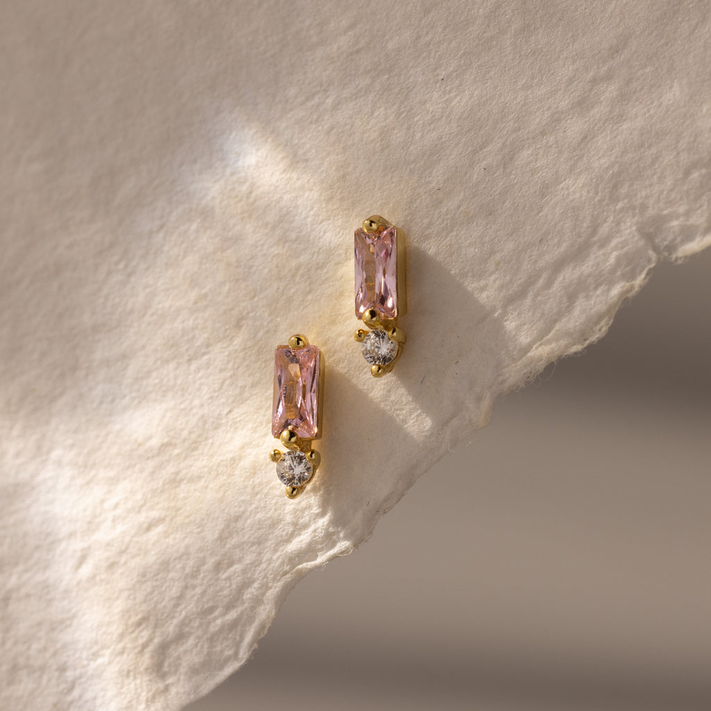 Baguette Birthstone Drop Studs