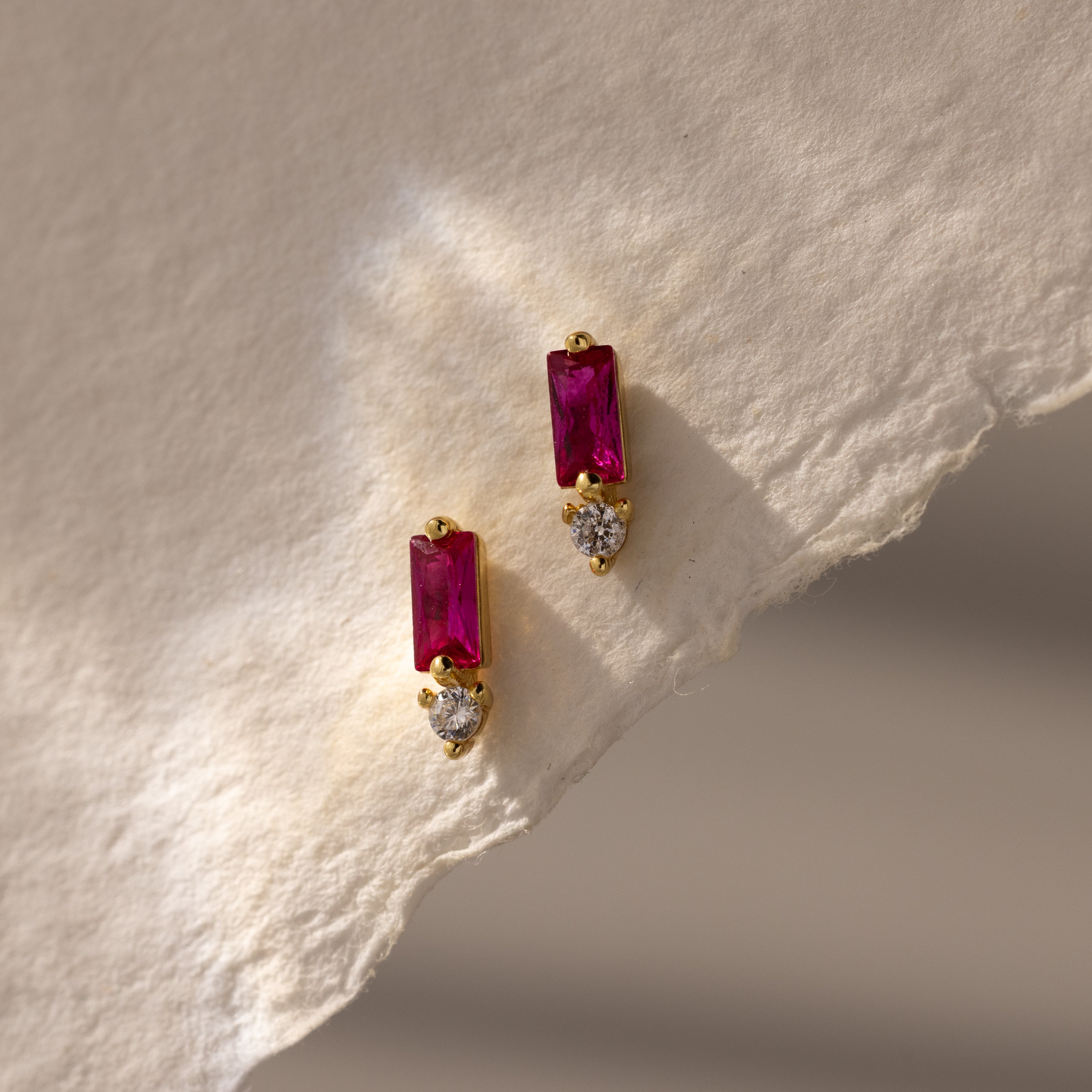 Baguette Birthstone Drop Studs