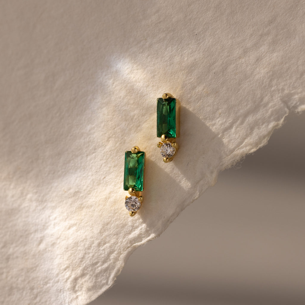 Baguette Birthstone Drop Studs