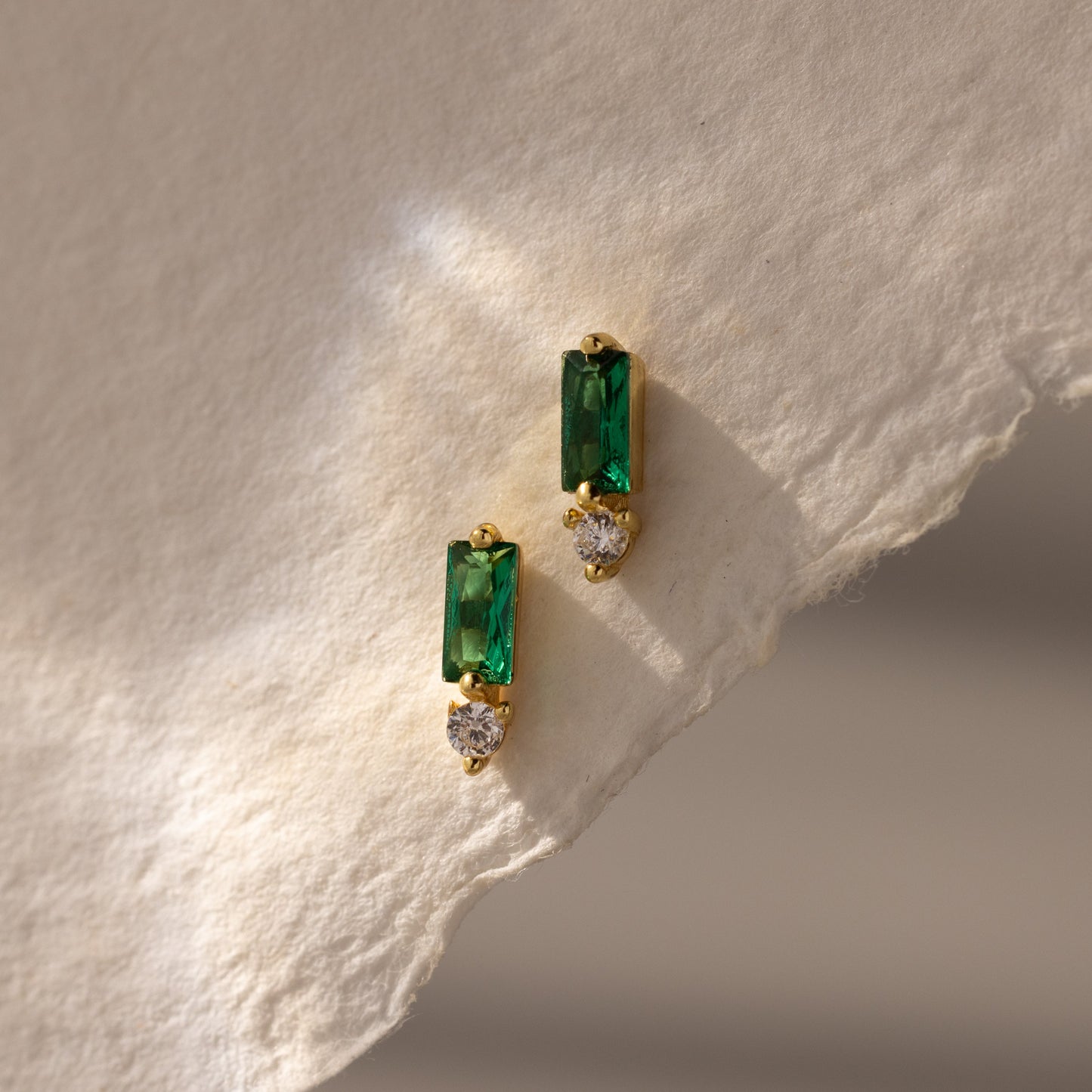 Baguette Birthstone Drop Studs