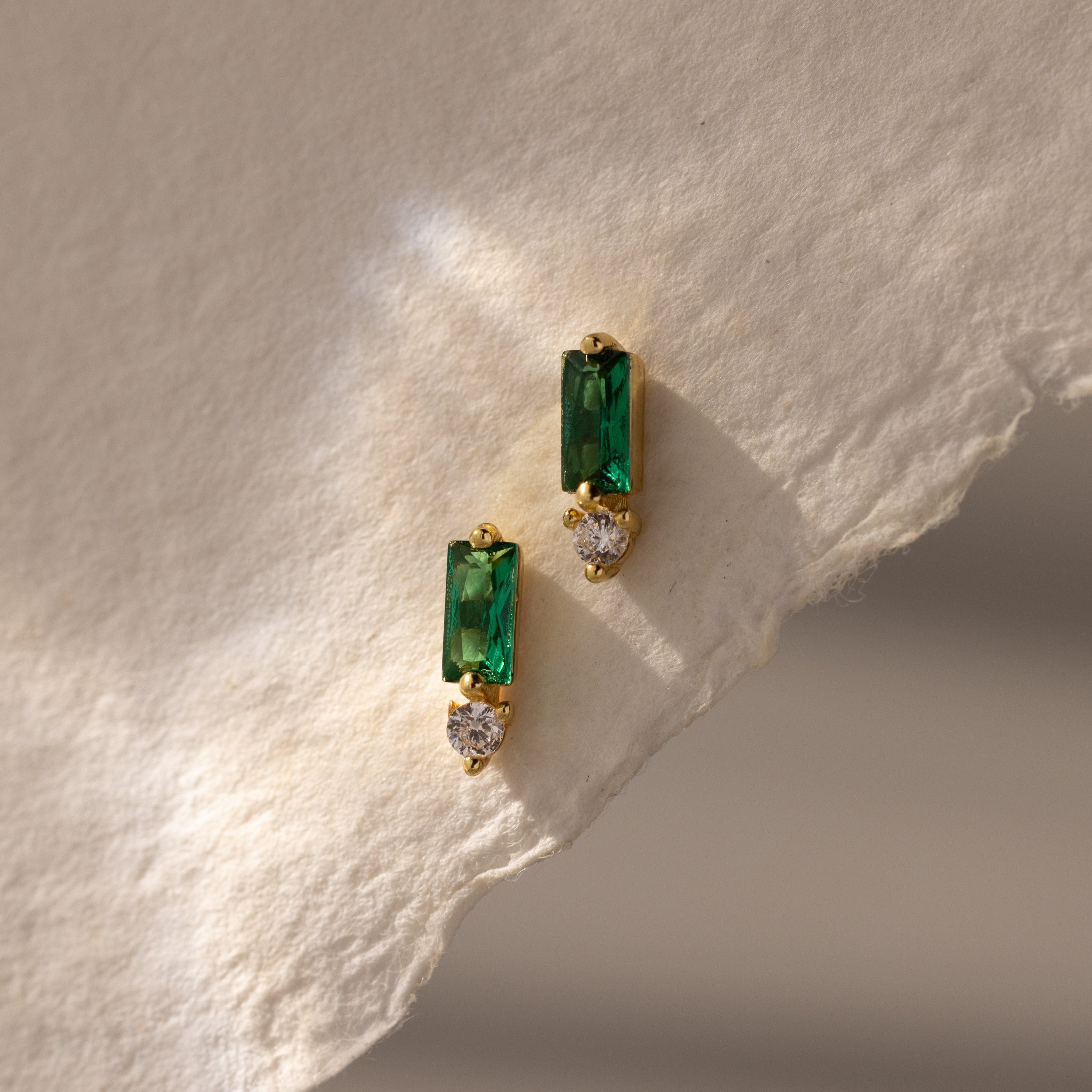 Baguette Birthstone Drop Studs