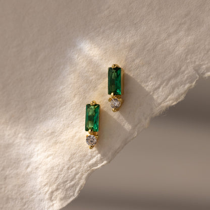 Baguette Birthstone Drop Studs
