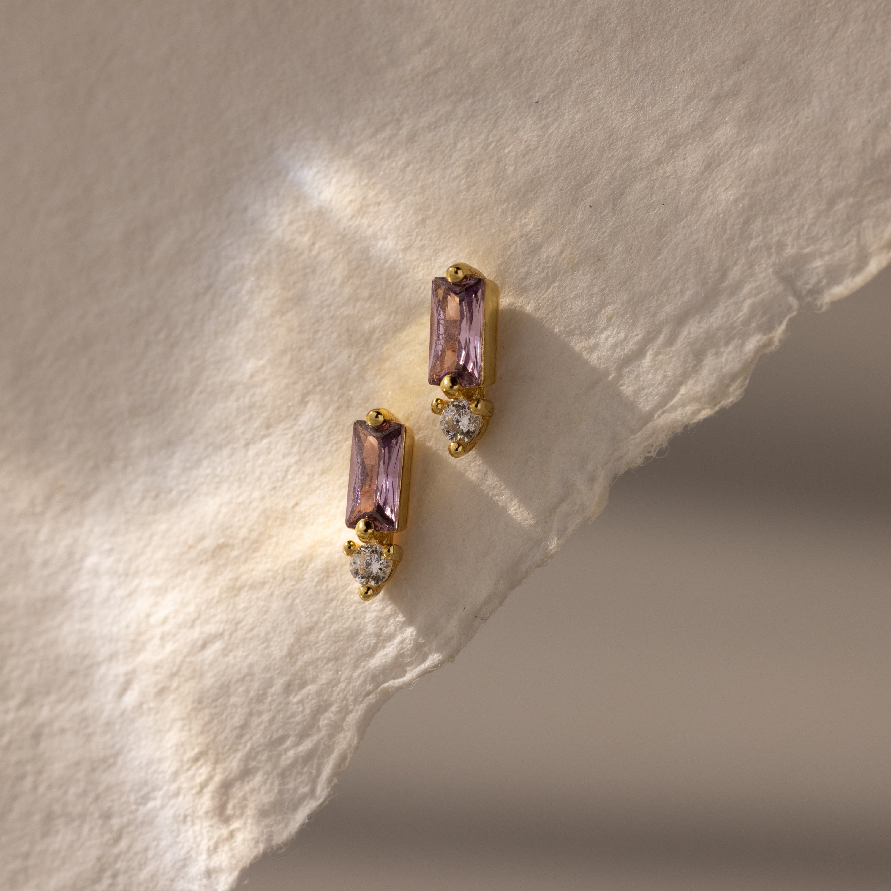 Baguette Birthstone Drop Studs