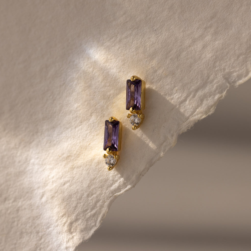 Baguette Birthstone Drop Studs